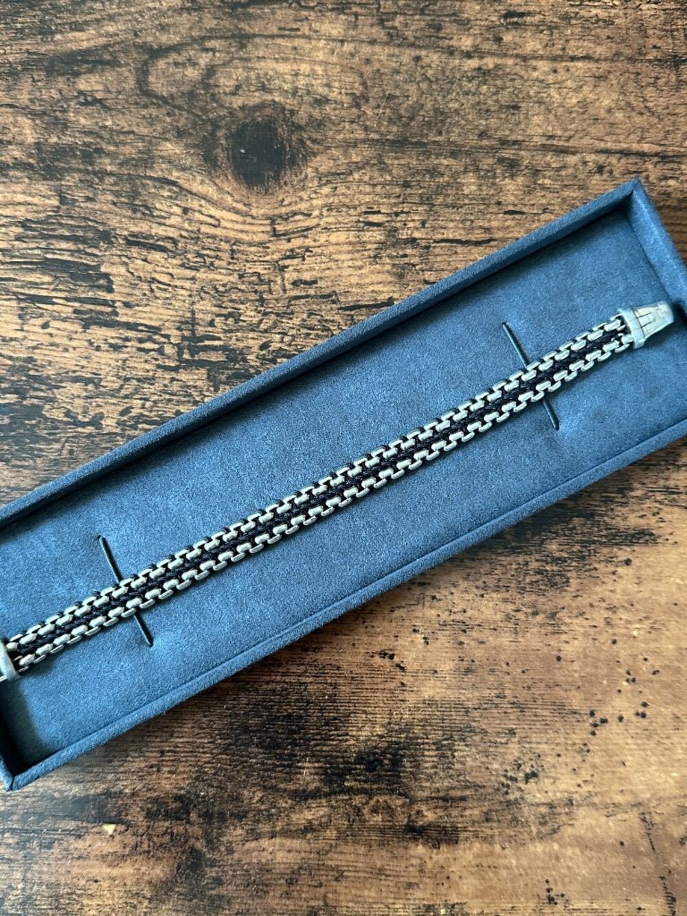 David Yurman Woven Box Chain Bracelet w/ Black Nylon - 8mm - 8.25"